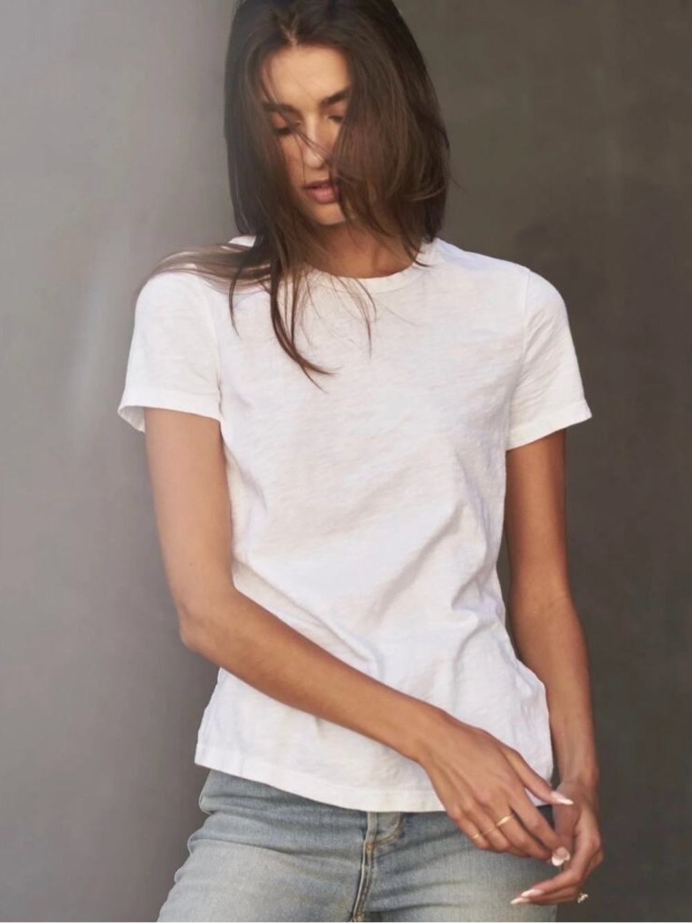 Rowan White Tyler Slub Knit Short Sleeve Crew Neck Supima Cotton T-Shirt Medium